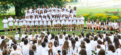 Everybody gathers after another fun-filled day at camp.
